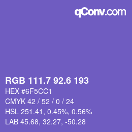 カラーコード: RGB 111.7 92.6 193 | qconv.com