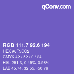 カラーコード: RGB 111.7 92.6 194 | qconv.com