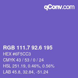 カラーコード: RGB 111.7 92.6 195 | qconv.com