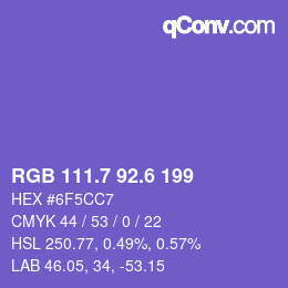 カラーコード: RGB 111.7 92.6 199 | qconv.com