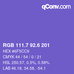 カラーコード: RGB 111.7 92.6 201 | qconv.com
