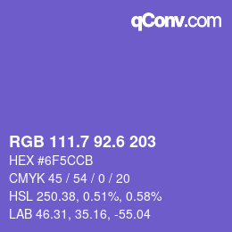 カラーコード: RGB 111.7 92.6 203 | qconv.com