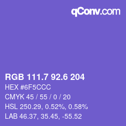 カラーコード: RGB 111.7 92.6 204 | qconv.com