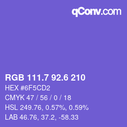 カラーコード: RGB 111.7 92.6 210 | qconv.com
