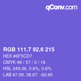 カラーコード: RGB 111.7 92.6 215 | qconv.com