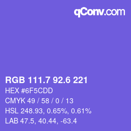 カラーコード: RGB 111.7 92.6 221 | qconv.com