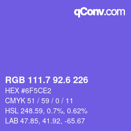 カラーコード: RGB 111.7 92.6 226 | qconv.com