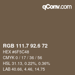 カラーコード: RGB 111.7 92.6 72 | qconv.com