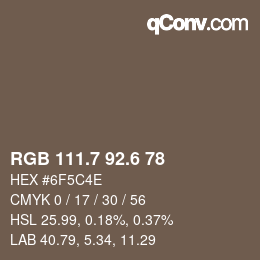 カラーコード: RGB 111.7 92.6 78 | qconv.com