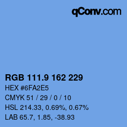 カラーコード: RGB 111.9 162 229 | qconv.com