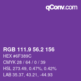 カラーコード: RGB 111.9 56.2 156 | qconv.com