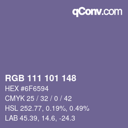 カラーコード: RGB 111 101 148 | qconv.com