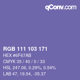 カラーコード: RGB 111 103 171 | qconv.com