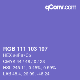 カラーコード: RGB 111 103 197 | qconv.com