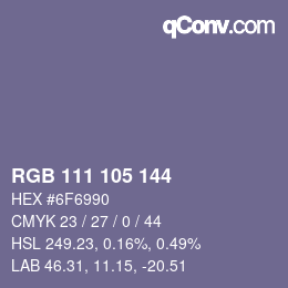颜色代码: RGB 111 105 144 | qconv.com