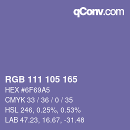 Color code: RGB 111 105 165 | qconv.com