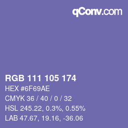 Color code: RGB 111 105 174 | qconv.com