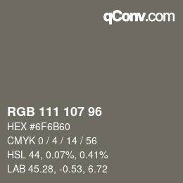 颜色代码: RGB 111 107 96 | qconv.com