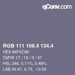 カラーコード: RGB 111 108.4 134.4 | qconv.com