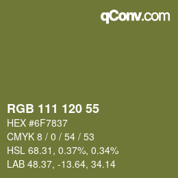 カラーコード: RGB 111 120 55 | qconv.com
