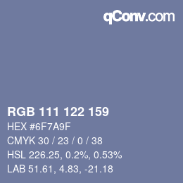 Color code: RGB 111 122 159 | qconv.com