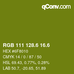 カラーコード: RGB 111 128.6 16.6 | qconv.com