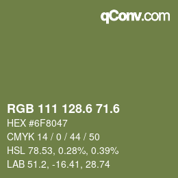 カラーコード: RGB 111 128.6 71.6 | qconv.com