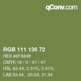 Color code: RGB 111 136 72 | qconv.com