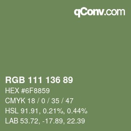 Código de color: RGB 111 136 89 | qconv.com