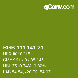 Color code: RGB 111 141 21 | qconv.com