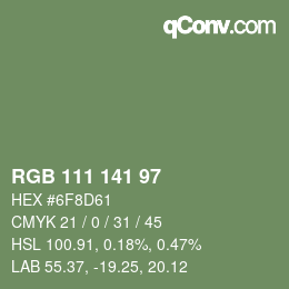 Color code: RGB 111 141 97 | qconv.com