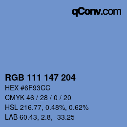 Color code: RGB 111 147 204 | qconv.com