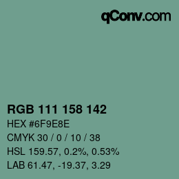 Color code: RGB 111 158 142 | qconv.com