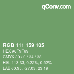Color code: RGB 111 159 105 | qconv.com