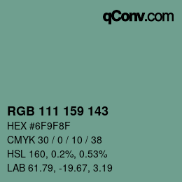カラーコード: RGB 111 159 143 | qconv.com