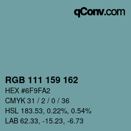 カラーコード: RGB 111 159 162 | qconv.com