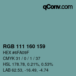 Color code: RGB 111 160 159 | qconv.com