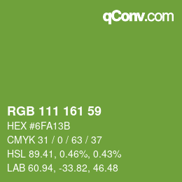 Color code: RGB 111 161 59 | qconv.com