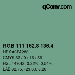カラーコード: RGB 111 162.8 136.4 | qconv.com