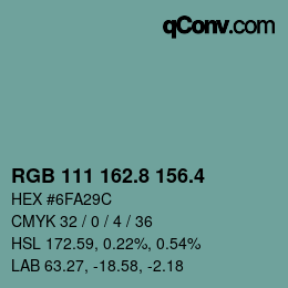 カラーコード: RGB 111 162.8 156.4 | qconv.com