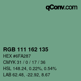 Color code: RGB 111 162 135 | qconv.com