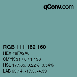 Color code: RGB 111 162 160 | qconv.com