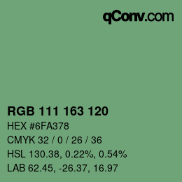 カラーコード: RGB 111 163 120 | qconv.com