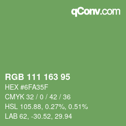 Color code: RGB 111 163 95 | qconv.com