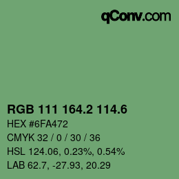 カラーコード: RGB 111 164.2 114.6 | qconv.com