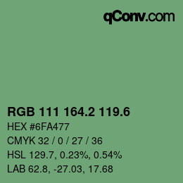 カラーコード: RGB 111 164.2 119.6 | qconv.com
