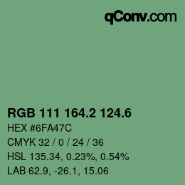 カラーコード: RGB 111 164.2 124.6 | qconv.com