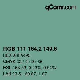 カラーコード: RGB 111 164.2 149.6 | qconv.com