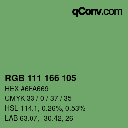 Color code: RGB 111 166 105 | qconv.com