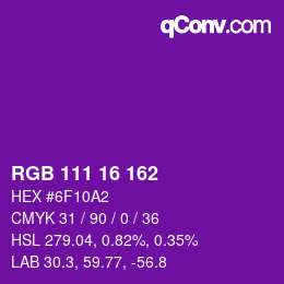 Color code: RGB 111 16 162 | qconv.com